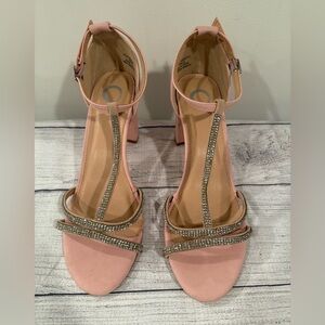 Pink T-Strap suede Block Heel Shoes/size 9